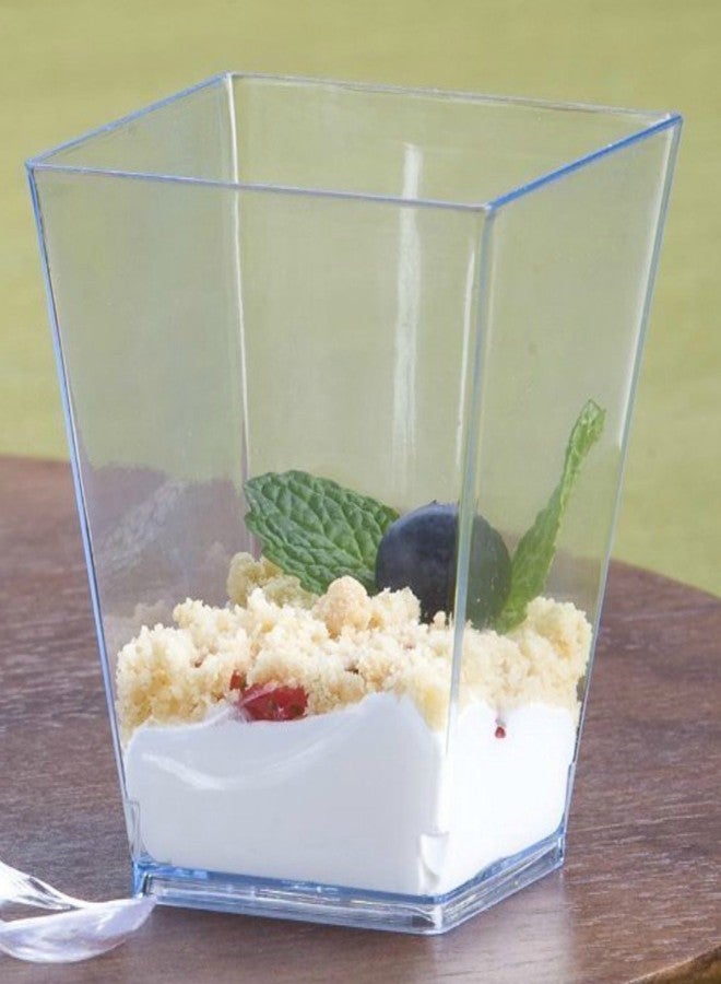 Zappy 50 5 oz Tall Square Clear Dessert Cups and 50 Tasting Spoons Dessert Glasses Shot Glasses Trifle Bowl Clear Disposable Plastic Dessert Tumbler Cups Party Cups - Image 5