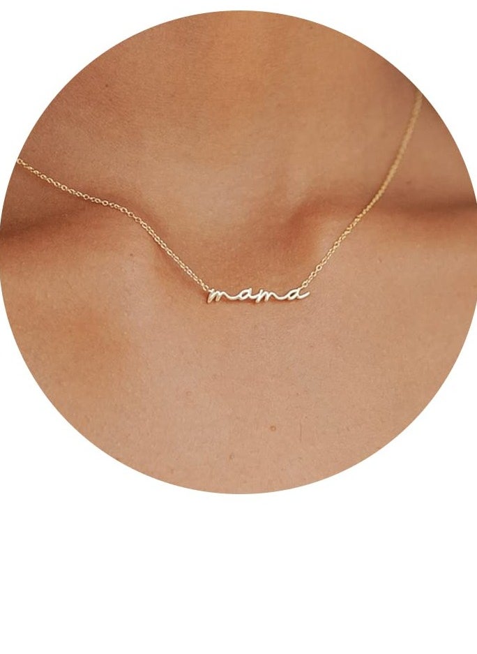 Generic Mama Necklaces for Women, 18K Gold Plated Dainty Mom Necklace Layered Cubic Zirconia Choker Necklaces Cute Pendant Necklace Non Tarnish Gifts for Mom New Mom Gifts for Women Dainty Jewelry  - Image 1