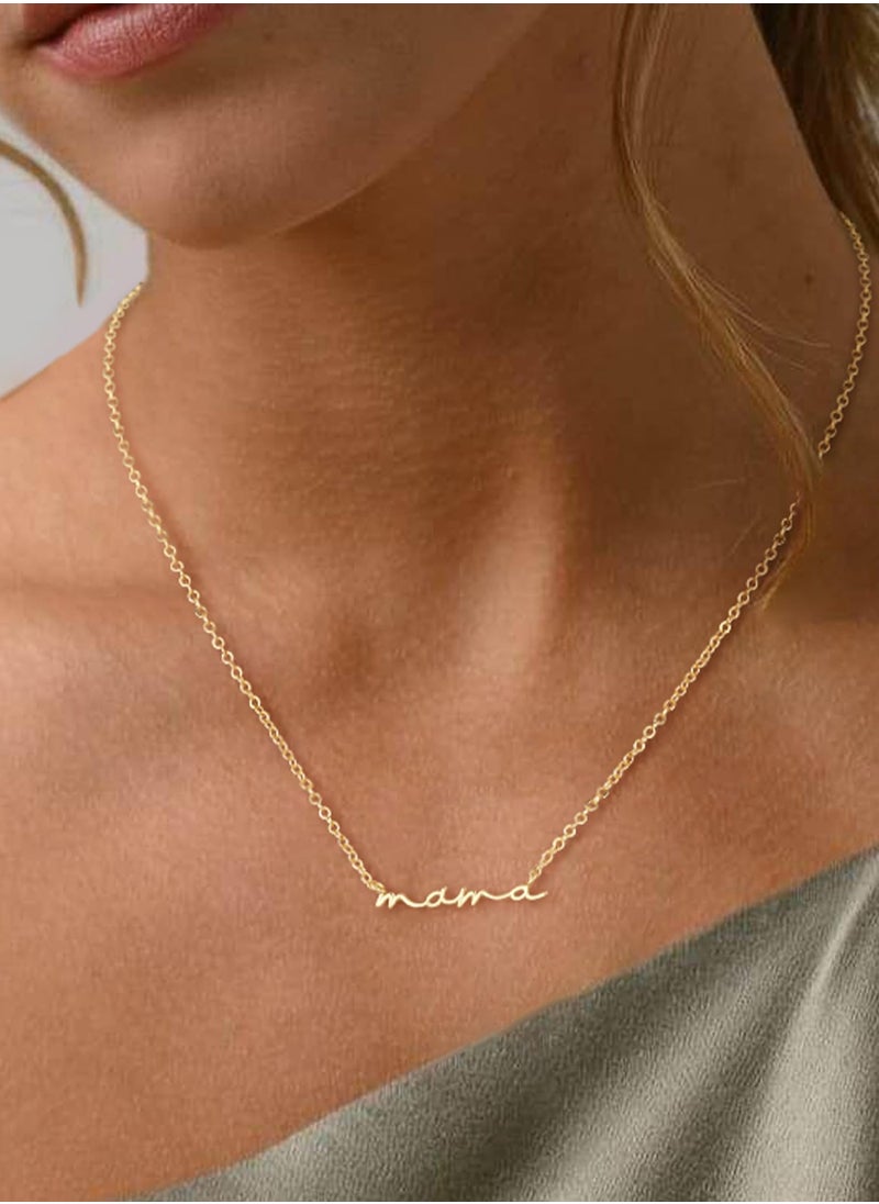 Generic Mama Necklaces for Women, 18K Gold Plated Dainty Mom Necklace Layered Cubic Zirconia Choker Necklaces Cute Pendant Necklace Non Tarnish Gifts for Mom New Mom Gifts for Women Dainty Jewelry  - Image 3