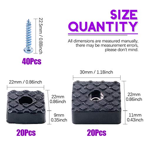 Swpeet 80Pcs Black 22mm 30mm Square Shape Furniture Pads with Screws Heavy Duty Rubber Non Slip Non Skid Furniture Feet for Table Desk Chair and Sofa Leg Furniture Cups to Protect - Image 3