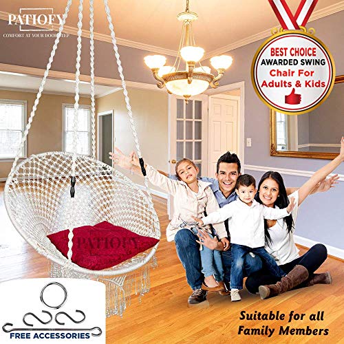 Patiofy Premium Hanging Cotton Rope Swing Chair with Cushion Accessories| Swing for Kids & Adults, Cotton Swing Chair Jhula for Home| Balcony, Indoor & Outdoor,Garden(Capacity 150 kgs,White in Colour) - Image 4