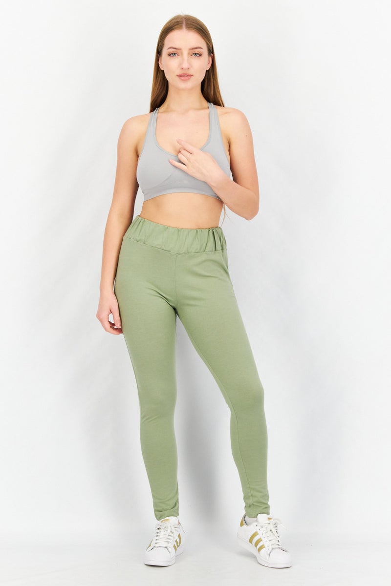 Missguided Women Waistband Solid Pull On Leggings, Olive - Image 4