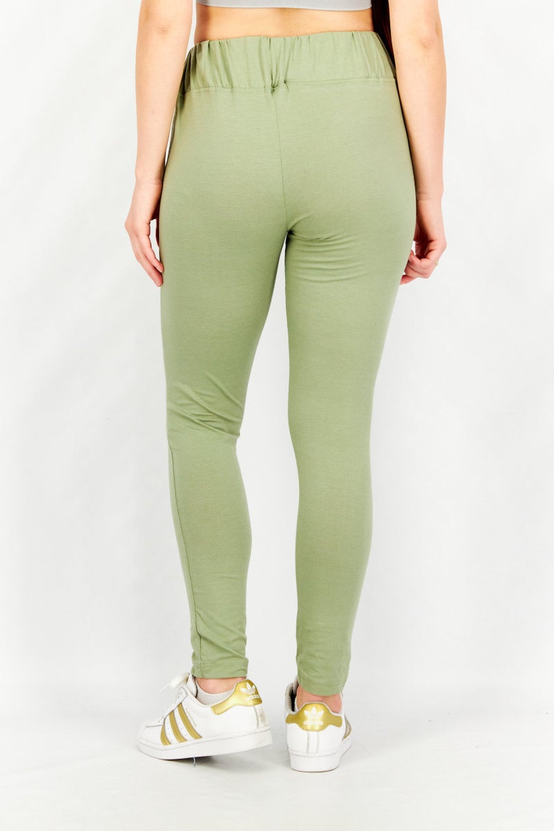 Missguided Women Waistband Solid Pull On Leggings, Olive - Image 2