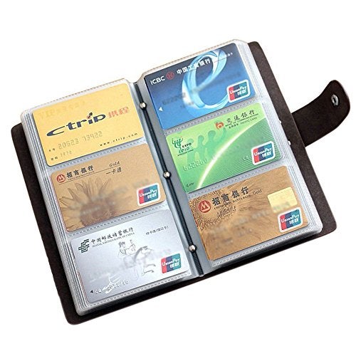 boshiho Leather Credit Card Holder Business ID Card Case Book Style 90 Count Name Card Holder Book (Black) - Image 1