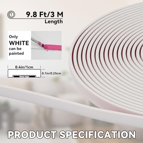 JSIWOTH 9.8 Ft Peel and Stick Wall Molding Trim, White(Paintable) Self Adhesive Flexible Trim for Wall, Edges, Borders, Window Frames, Backsplash Tiles, Baseboard & More (W:0.4", T:0.1") - Image 2