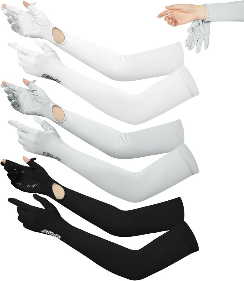 BOARDFEB 3 Pairs UV Long Sun Gloves Women's Touchscreen Arm Gloves UPF 50+ for Outdoor Sports - Image 1