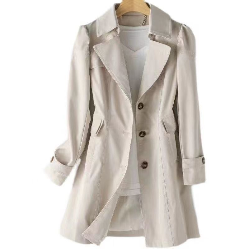 Womens Spring Autumn 2023 New Slimming Windbreaker Smooths Your Silhouette Korean Style Elegant Dual Row Buckle Petite Medium L Creamy-white  - Image 1