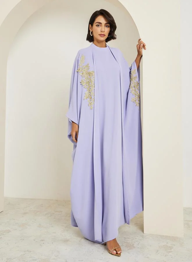 Amirah  Women Layered Look Jalabiya with Lace Trim for Women | Best Price UAE