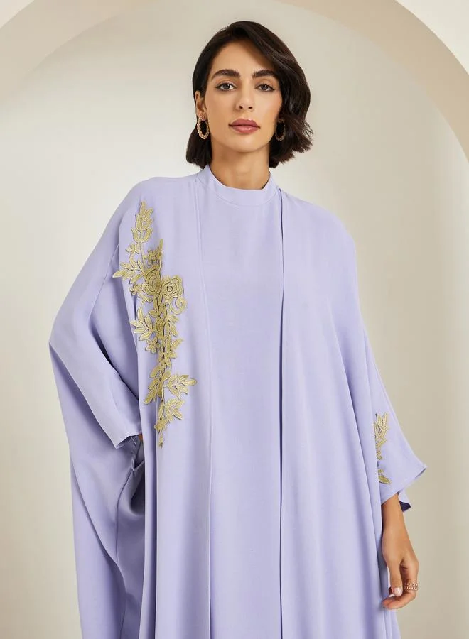 Amirah  Women Layered Look Jalabiya with Lace Trim for Women | Best Price UAE