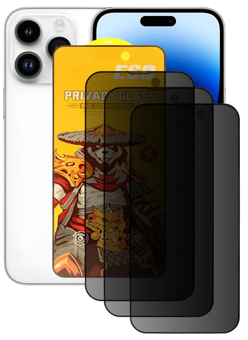 ESD 3 Pieces Tempered Dustproof Privacy Glass Screen Protector Compatible For iPhone 14 Pro Max - Image 1