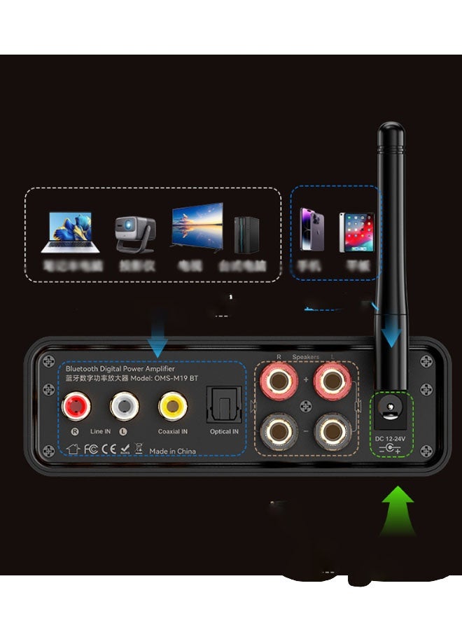 نيوترل مضخم صوت رقمي M19 BT (مصدر طاقة 24 فولت/5 أمبير)، مضخم صوت صغير Bluetooth 5.3، قناتان 200 واط، مناسب لأنظمة السينما المنزلية المنزلية/الخارجية/المرآب/المثبتة في السقف/السماعات السلبية (أسود) - Image 4
