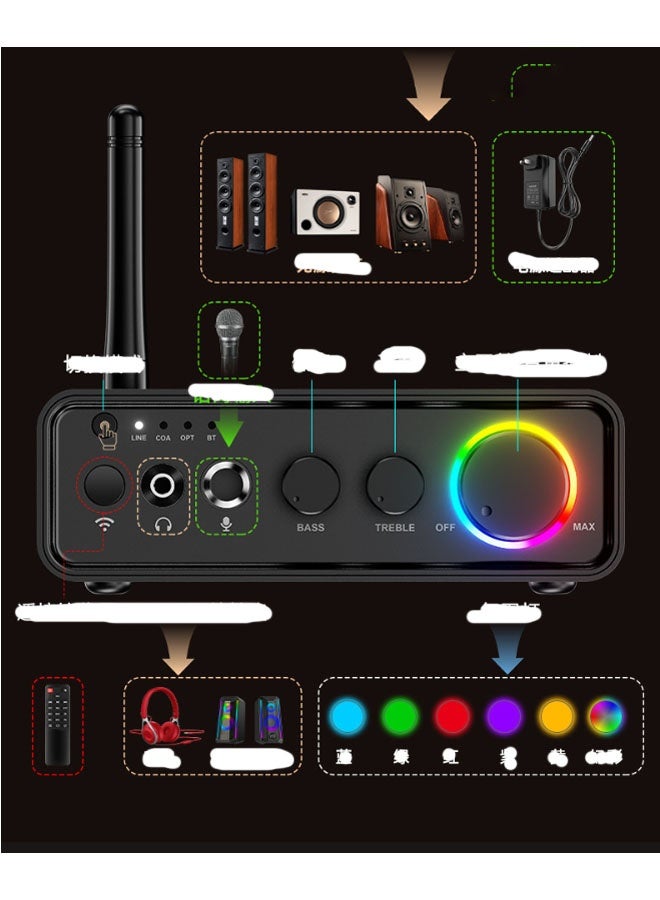 نيوترل مضخم صوت رقمي M19 BT (مصدر طاقة 24 فولت/5 أمبير)، مضخم صوت صغير Bluetooth 5.3، قناتان 200 واط، مناسب لأنظمة السينما المنزلية المنزلية/الخارجية/المرآب/المثبتة في السقف/السماعات السلبية (أسود) - Image 5