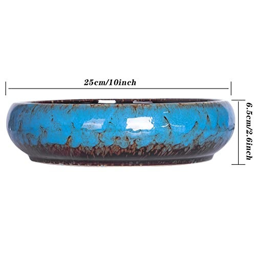 ARTKETTY Succulent Pots - Large Succulent Planters Pots with Drainage, 10 Inch Ceramic Bonsai Pot with Stand Round Shallow Planter for Indoor/Outdoor Plants Decorative Garden Cactus Flower Container Bowl - Image 4
