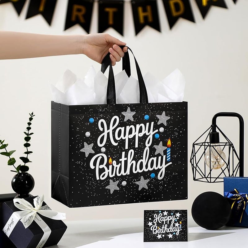 STYPOP 2 Pack 13 Large Birthday Gift Bags with Tissue Paper & Cards, Reusable Non-Woven Happy Birthday Bags with Handles, Perfect Gifts for Men, Boy, Kids, 12.8 x 10.2 x 6.3 - Image 4