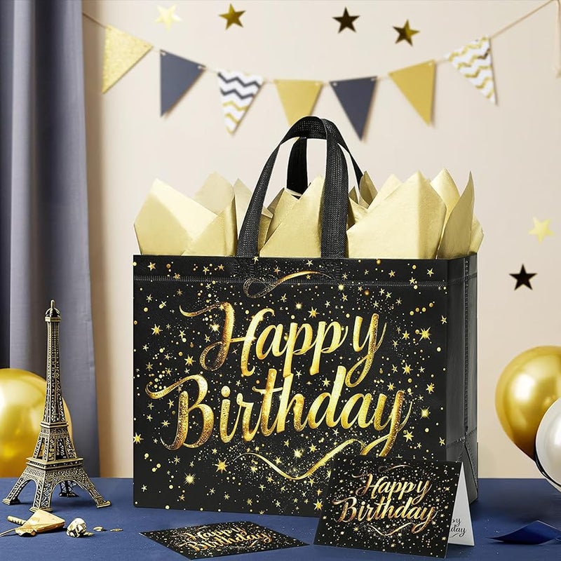 STYPOP 2 Pack 13 Large Birthday Gift Bags with Tissue Paper & Cards, Reusable Non-Woven Happy Birthday Bags with Handles, Perfect Gifts for Men, Boy, Kids, 12.8 x 10.2 x 6.3 - Image 3