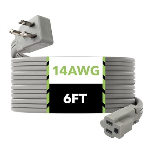 BN-LINK 6ft Air Conditioner Extension Cord, 14 Gauge Heavy Duty Power Cord, Gray, 3 Prong Grounded Flat Plug, 15 Amps, for Indoor Air Conditioner, Refrigerator and All Major Appliances - Image 1
