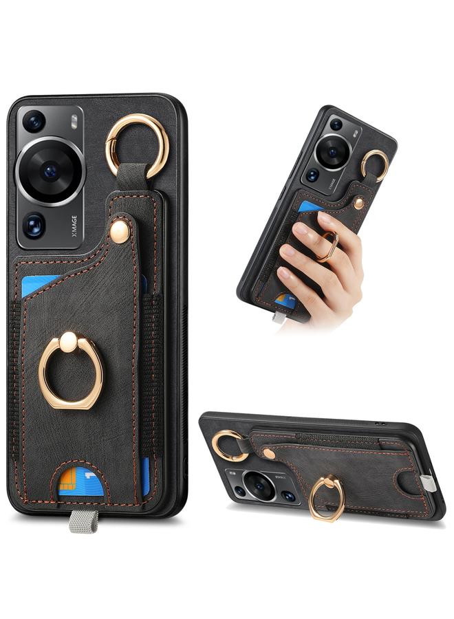 Green Tiger Case For Huawei P60 Pro Retro Skin-feel Ring Card Bag Phone Case with Hang Loop - Image 1