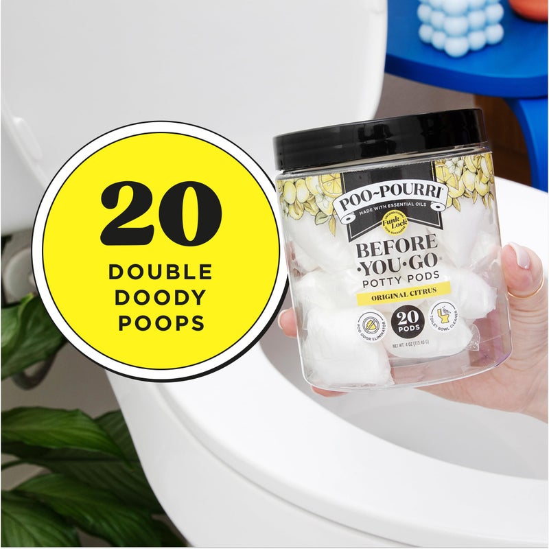 Poo-Pourri بودرة بوبوري قبل أن تذهب 2 في 1 كبسولات المرحاض، الحمضيات الأصلية، 20 قطعة، مزيل رائحة الحمام ومنظف المرحاض مع زيوت أساسية، رائحة الليمون، البرغموت وعشب الليمون - Image 4