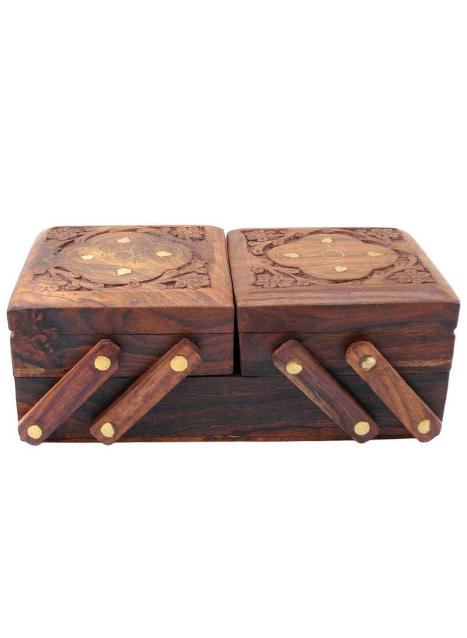 ITOS365 صندوق مجوهرات خشبي ITOS365 للنساء - تشطيب بني خشبي | منظم تخزين مجوهرات مصنوع يدويًا مع إغلاق قابل للطي وتصميم مزخرف بالزهور | هدية عيد ميلاد وذكرى للنساء - 8 بوصات - Image 1