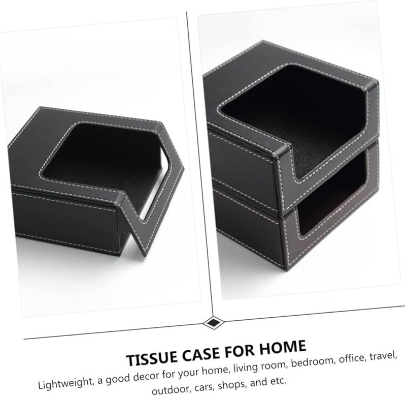 حامل علبة المناديل الجلدي مع غطاء جانبي للمنزل المكتب غرفة النوم غرفة المعيشة - Image 4