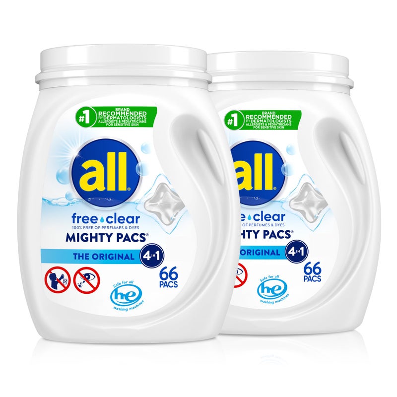 all Unit Dose Laundry Detergent, Mighty Pacs, Free Clear, 132 Count - Image 1
