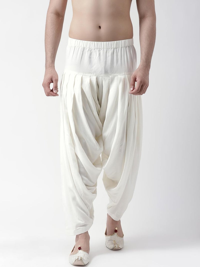 KISAH Mens Patiala Pant – Solid Rayon Salwar Pant for Men | Traditional Patiala for Haldi, Yoga, Dance, White,38 - Image 5