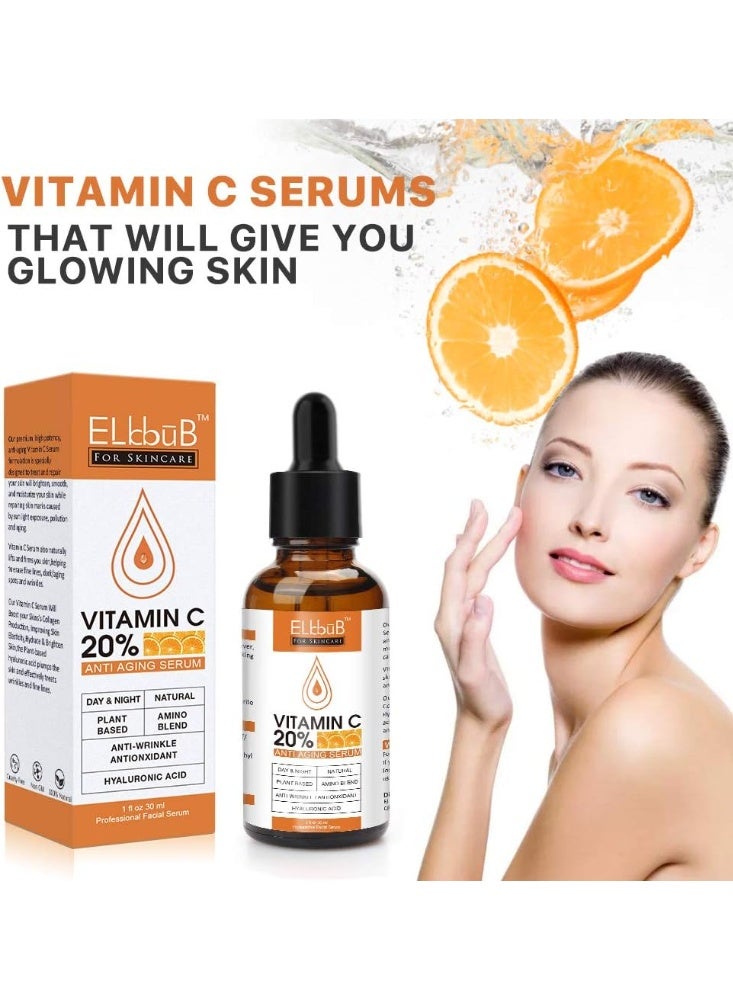 ELBBUB Premium 20% Vitamin C Serum For Face with Hyaluronic Acid, Retinol & Amino Acids - Boost Skin Collagen, Brighten Hydrate & Plump Skin, Anti Aging & Wrinkle Facial Serum - Image 2