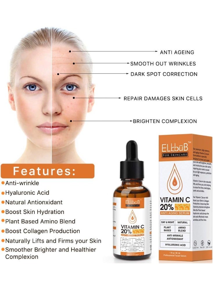 ELBBUB Premium 20% Vitamin C Serum For Face with Hyaluronic Acid, Retinol & Amino Acids - Boost Skin Collagen, Brighten Hydrate & Plump Skin, Anti Aging & Wrinkle Facial Serum - Image 5