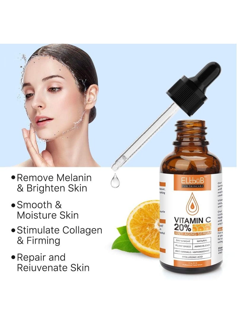 ELBBUB Premium 20% Vitamin C Serum For Face with Hyaluronic Acid, Retinol & Amino Acids - Boost Skin Collagen, Brighten Hydrate & Plump Skin, Anti Aging & Wrinkle Facial Serum - Image 3