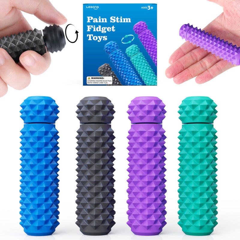 LESONG Pain Stim Fidget Toys for Adults Rotating Spiky Grippie for Anxiety Relief ADHD Tools for Autism Kids Teens Calming Pain Stim Fidget for Stress Office Classroom Desk 4 Pack - Image 3