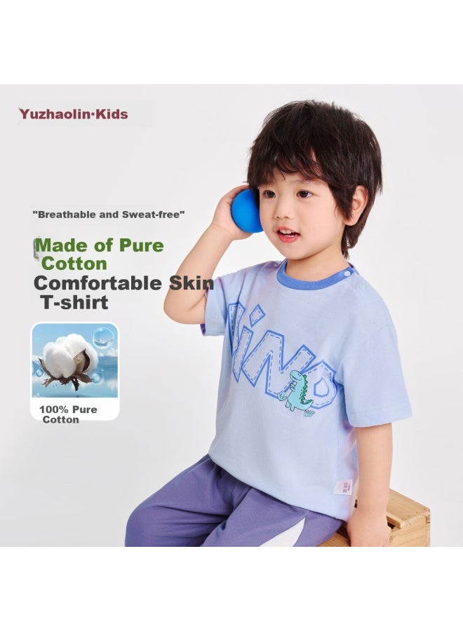 Yuzhaolin Children'S Short Sleeve T-Shirt Boys' T-Shirt Baby Summer Pure Cotton Clothing Middle And Small Children'S Top Large Dinosaur