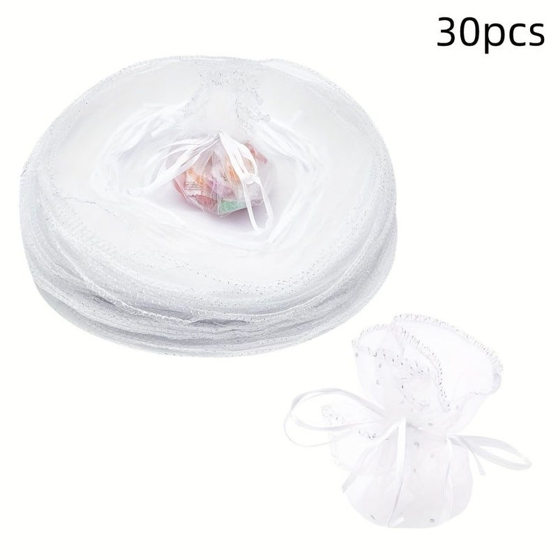 Set Of 30 White Organza Bags With Drawstrings 13.8 Inches For Jewelry Wedding Parties Christmas Gifts - Image 1