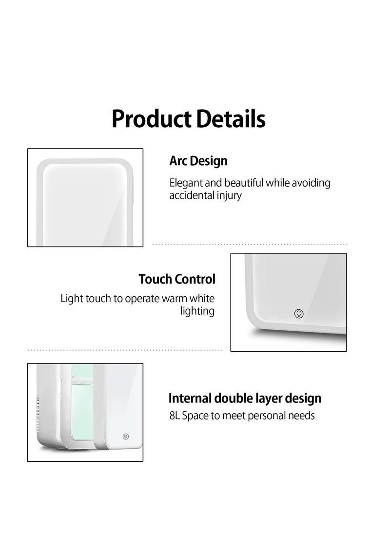 Bonita - Mini Makeup Fridge Portable Cosmetic Refrigerator Glass Panel And LED Lighting Cooler Warmer Freezer Used For Beauty Skin Care In Home - WHITE - Image 1