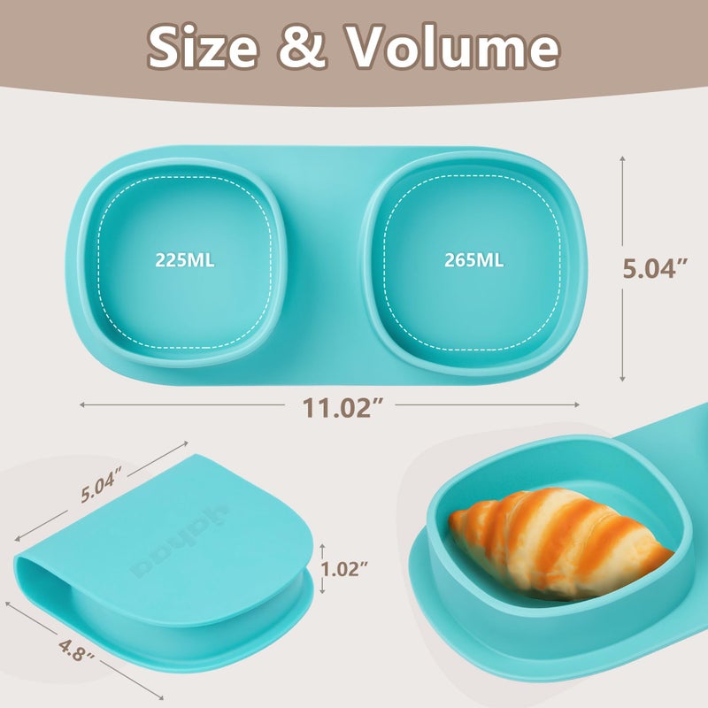 yahaa Silicone Foldable Novelty Dinner Plates,Baby Plates Travel Essential with Forks and Spoons,Microwave & Dishwasher Safe,Aqua - Image 5