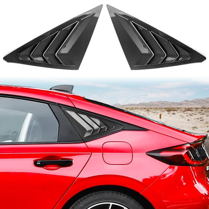 CKE for 11th Gen Civic Hatchback Compatible with Honda Civic 2026 2025 2024 2023 2022 Accessories Sport Car Exterior Rear Side Window Louvers Air Vent Scoop Shades Cover Blinds Carbon Fiber Style