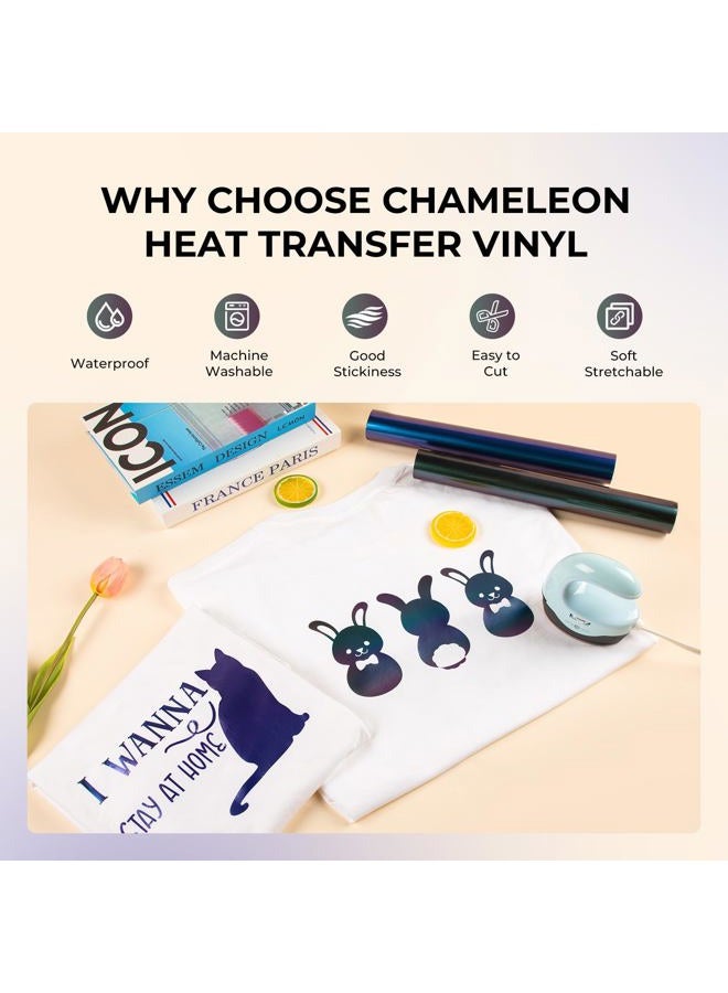 HTVRONT Chameleon HTV Vinyl Bundle - 8 Pack 12" x 3FT Chameleon Heat Transfer Vinyl for T Shirt, Color Changing Iron on Vinyl Roll Compatible with Cricut Cutting Machine - Image 2