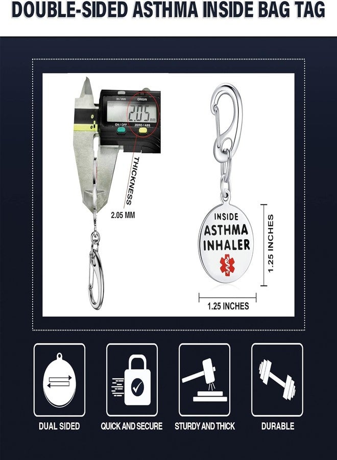 Divoti Asthma Inhaler Inside Bag Tag 1.25" - Quick Clip | Pre-Engraved Stainless Steel Dual-Sided Medical Alert Tag | Bold Lettering |Ideal for Emergency & Medical Alert Condition - Image 2