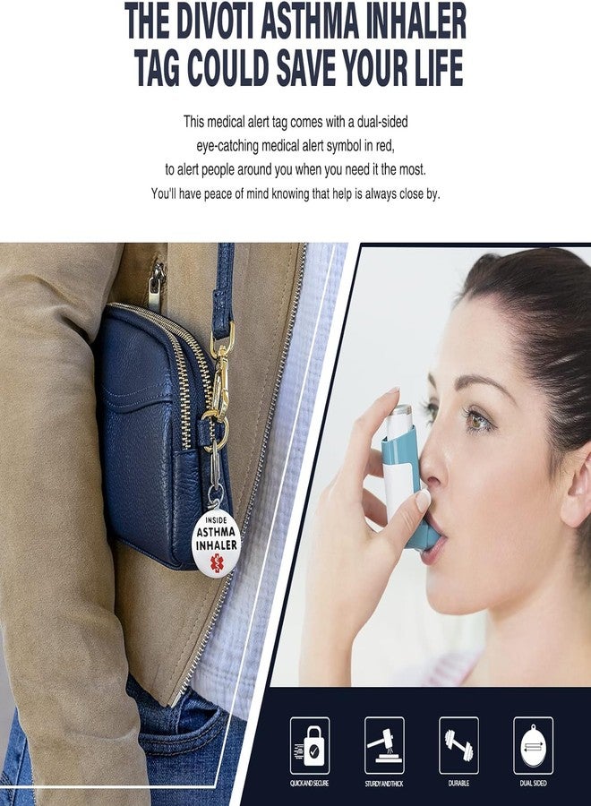 Divoti Asthma Inhaler Inside Bag Tag 1.25" - Quick Clip | Pre-Engraved Stainless Steel Dual-Sided Medical Alert Tag | Bold Lettering |Ideal for Emergency & Medical Alert Condition - Image 3