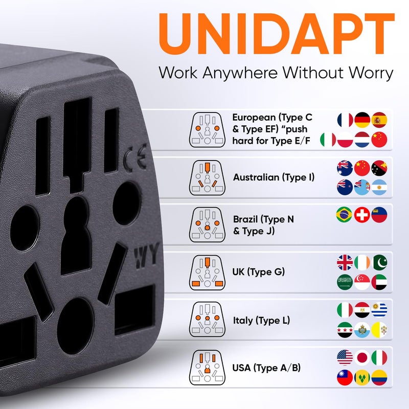Unidapt محول السفر الأمريكي Unidapt، EU، AU، UK، NZ، CN إلى الولايات المتحدة (النوع B)، قابس حائط أمريكي مؤرض 3 دبابيس، محول دبابيس EU إلى US، شاحن مقبس الطاقة (1-عبوة) - Image 3
