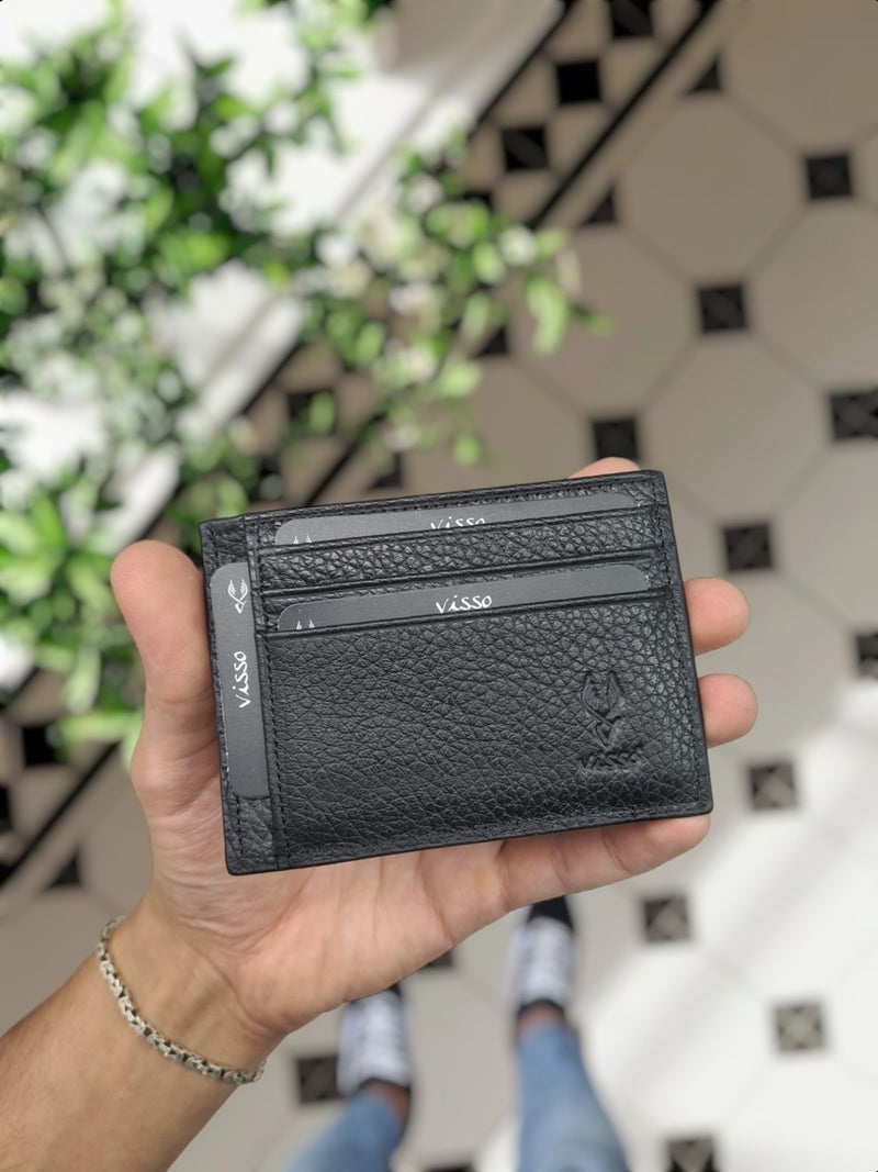 VISSO 606 Genuine Leather Men's and Women's Leather Mini Credit Card Holder Leather Wallet Bag with Personalized Money Compartment  - Image 1