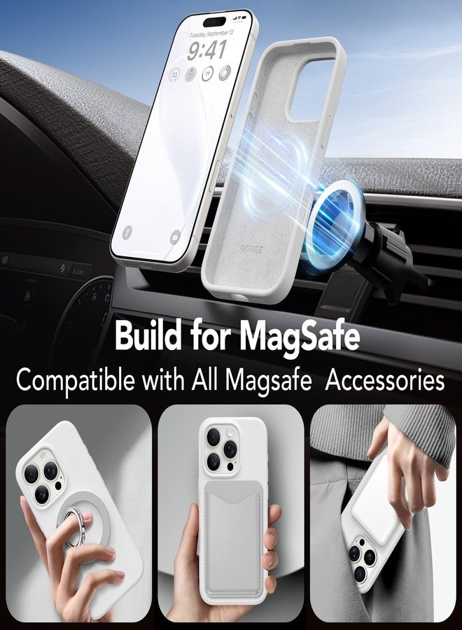 GONEZ Magnetic for iPhone 16 Pro Case, Compatible with MagSafe, [Screen Protector + Camera Lens Protector], Silicone Shockproof Anti-Scratch Protective Phone Case 6.3 inch, White - Image 4