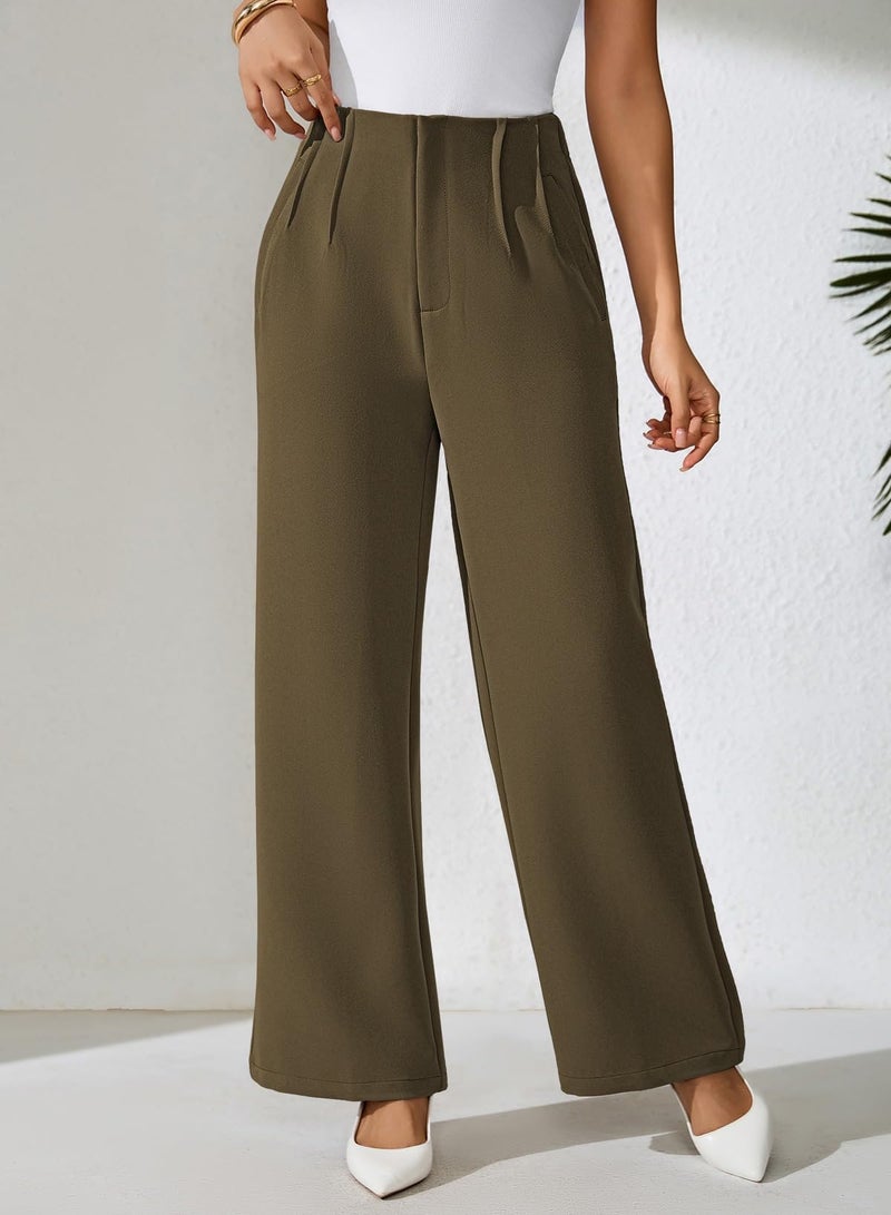 Pink Queen Womens Dress Pants Loose Fit for Work Business Casual Tall Trousers Pants for Women Stretchy High Waisted Dress Black Slacks Bootcut Straight Leg 2026 Brown M - Image 5