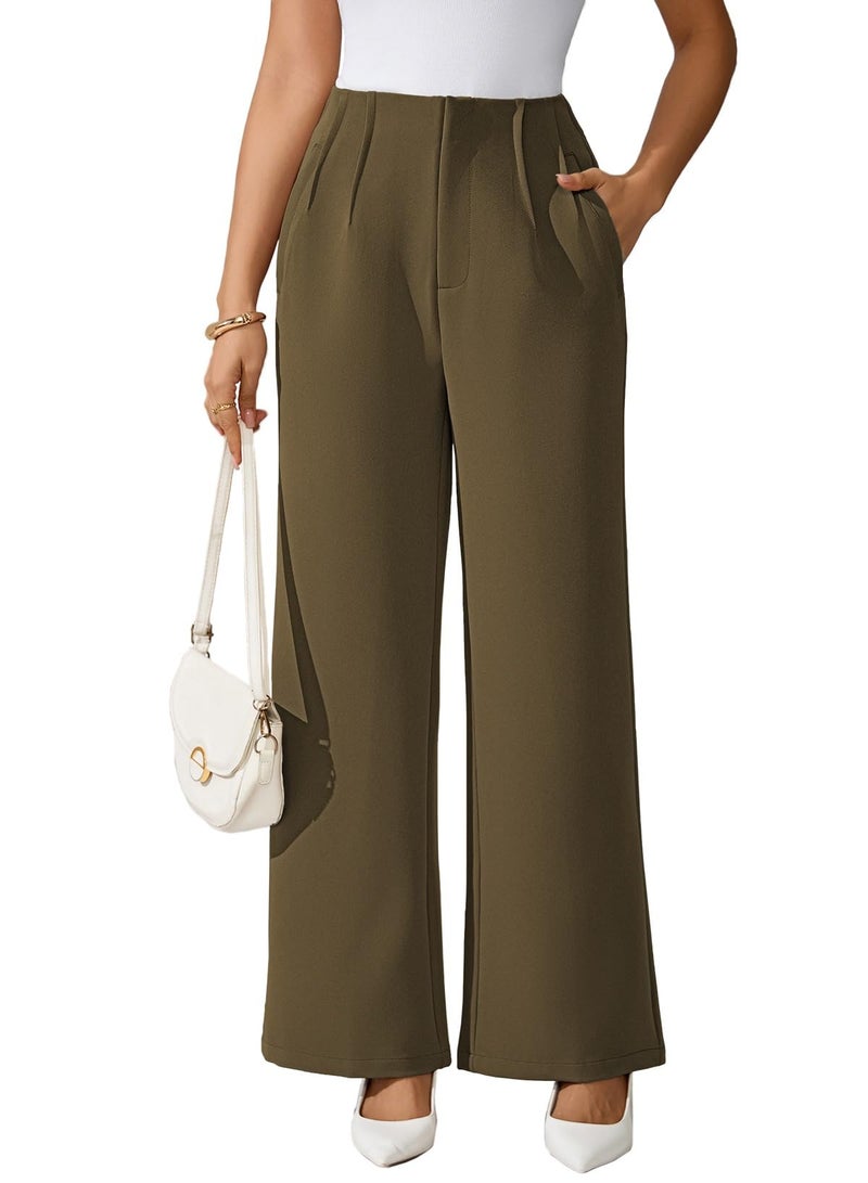 Pink Queen Womens Dress Pants Loose Fit for Work Business Casual Tall Trousers Pants for Women Stretchy High Waisted Dress Black Slacks Bootcut Straight Leg 2026 Brown M - Image 2