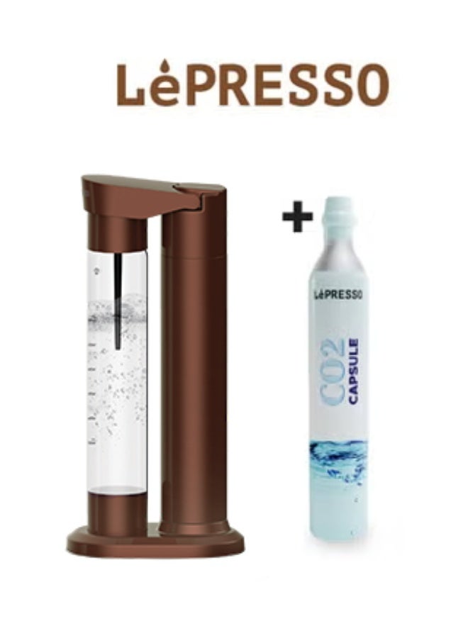 Sparkling Water Maker with 1+ Capsules & Slow-Fast Releasing System / Dual Bottle Support 500ml-350ml / Explosion-Proof Pet BPA Free / Co2 Chargers / CO2 Capsule Compatible / Easy to Clean - Brown