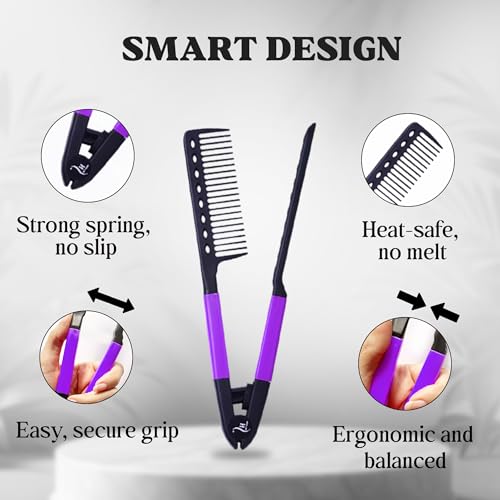 Herstyler Hair Straightening Comb - Straightener Comb for Flat Iron - Makes Styling Easy - Get Straight Hair in Minutes (Purple) - Image 3