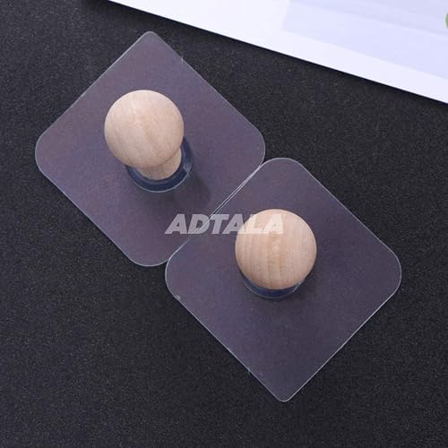 ADTALA Waterproof and Oil-proof Nail Free Wooden Adhesive Wall Hooks Utility for Towel, Bathrobe, Coat, Bathroom, Kitchen, Transparent -4 Pieces - Image 4
