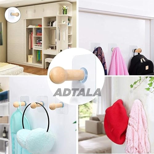 ADTALA Waterproof and Oil-proof Nail Free Wooden Adhesive Wall Hooks Utility for Towel, Bathrobe, Coat, Bathroom, Kitchen, Transparent -4 Pieces - Image 3