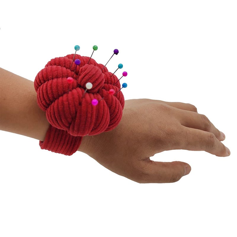 Memfish Wrist Pin Cushion Pincushions Needlework DIY Handcraft Needles Holder for Sewing and Quilting Pop Snap Ring with 1 Elastic Strap Finger Ring Pincushions Pumpkin ShapedShaped - Image 4