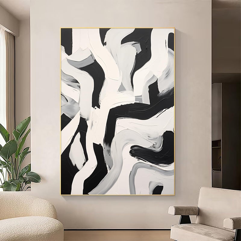 Wallvelart Black And White Abstract Line Wall Art Minimalist Abstract Black Stroke Lines Canvas Abstract Artwork Modern Minimalist Paintings Black And White Line Art Print Abstract Line Pictures 16x24in No Frame - Image 2