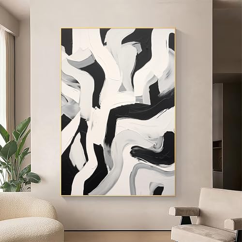 Wallvelart Black And White Abstract Line Wall Art Minimalist Abstract Black Stroke Lines Canvas Abstract Artwork Modern Minimalist Paintings Black And White Line Art Print Abstract Line Pictures 16x24in No Frame - Image 1